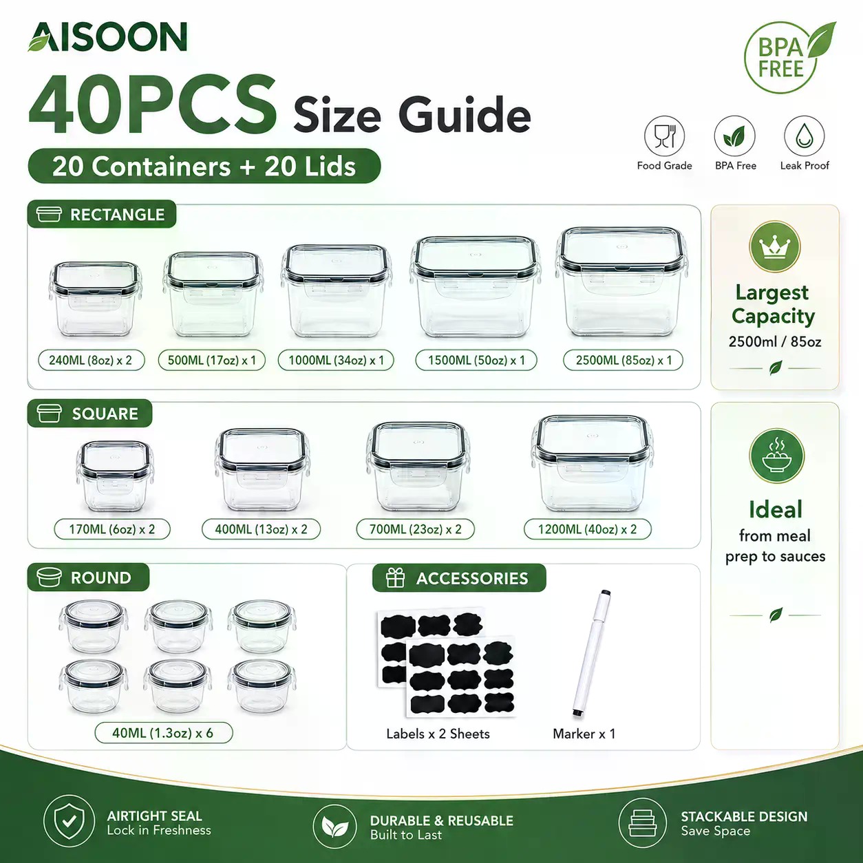 40 PCS Extra Large 85oz Silico - Meal Prep Kitchen ulasan dan harga